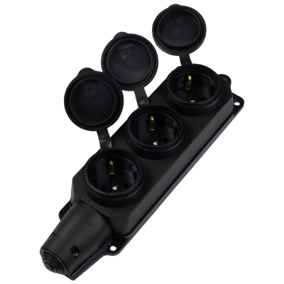 Розетка (колодка) 3-местная с защитными крышками PRC-123-BL 16A 220V IP44 каучук — вид 5