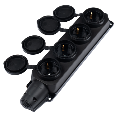 Розетка (колодка) 4-местная с защитными крышками PRC-124-BL 16A 220V IP44 каучук — вид 5