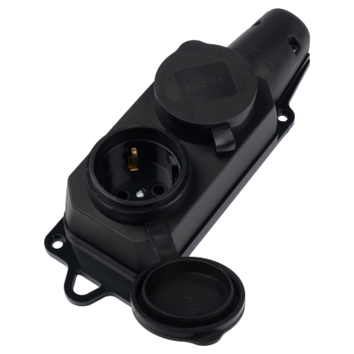Розетка (колодка) 2-местная с защитными крышками PRC-122-BL 16A 220V IP44 каучук — вид 4