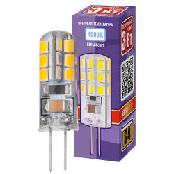 PLED-G4  3w  4000K 200Lm 220V (силикон, d11*38мм) Jazzway