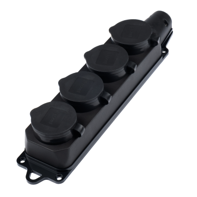 Розетка (колодка) 4-местная с защитными крышками PRC-124-BL 16A 220V IP44 каучук — вид 2