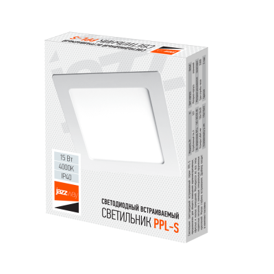 Светильник светодиодный встраиваемый PPL-S 15w 4000K IP40 WH 190мм встр/квадр — вид 5