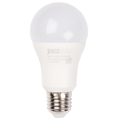 Лампа светодиодная PLED-A60 МО 20w 6500K E27 DC12-48V/AC12-48V (низковольтная)