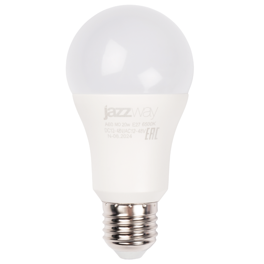 PLED-A60 МО 20w 6500K E27 DC12-48V/AC12-48V (низковольтная) Jazzway