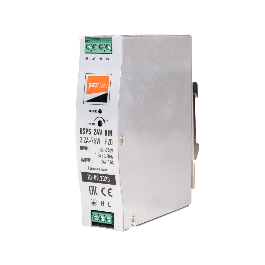 BSPS DIN 24V 3.2A= 75w IP20 AL 3г.гар на дин.рейку Jazzway