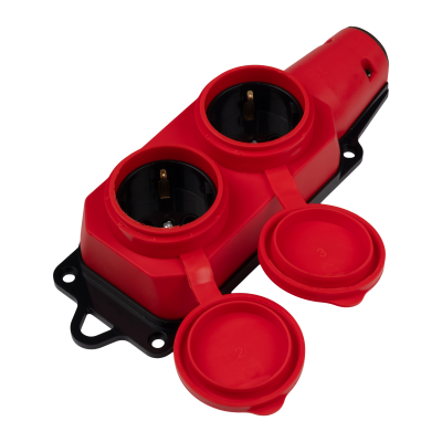Розетка (колодка) 2-местная с защитными крышками PRC-122-Red 16A 220V IP44 каучук красная — вид 5