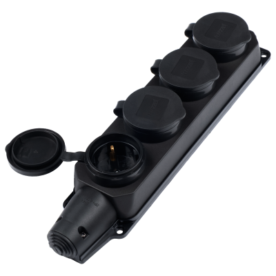 Розетка (колодка) 4-местная с защитными крышками PRC-124-BL 16A 220V IP44 каучук — вид 4
