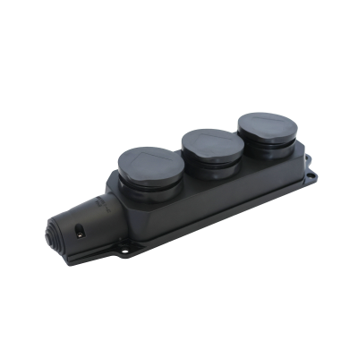 Розетка (колодка) 3-местная с защитными крышками PRC-123-BL 16A 220V IP44 каучук