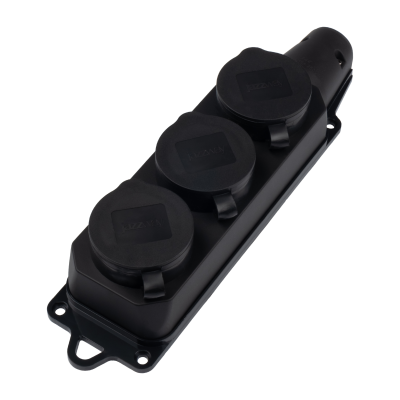 Розетка (колодка) 3-местная с защитными крышками PRC-123-BL 16A 220V IP44 каучук — вид 2
