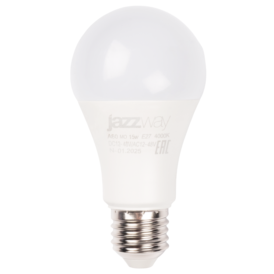 PLED-A60 МО 15w 4000K E27 DC12-48V/AC12-48V (низковольтная) Jazzway