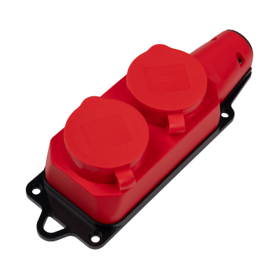 Розетка (колодка) 2-местная с защитными крышками PRC-122-Red 16A 220V IP44 каучук красная — вид 2