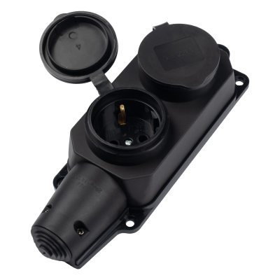 Розетка (колодка) 2-местная с защитными крышками PRC-122-BL 16A 220V IP44 каучук — вид 3