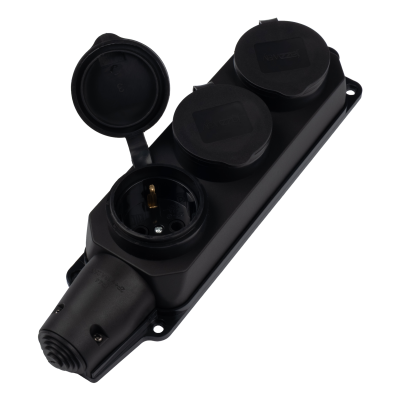Розетка (колодка) 3-местная с защитными крышками PRC-123-BL 16A 220V IP44 каучук — вид 3
