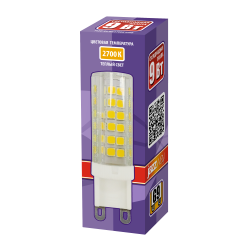 PLED-G9  9w  2700K 590Lm 175-240V (пластик d16*60мм) Jazzway