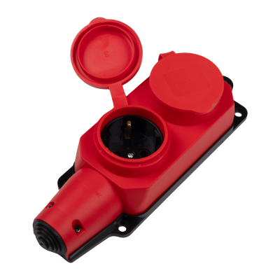 Розетка (колодка) 2-местная с защитными крышками PRC-122-Red 16A 220V IP44 каучук красная — вид 3