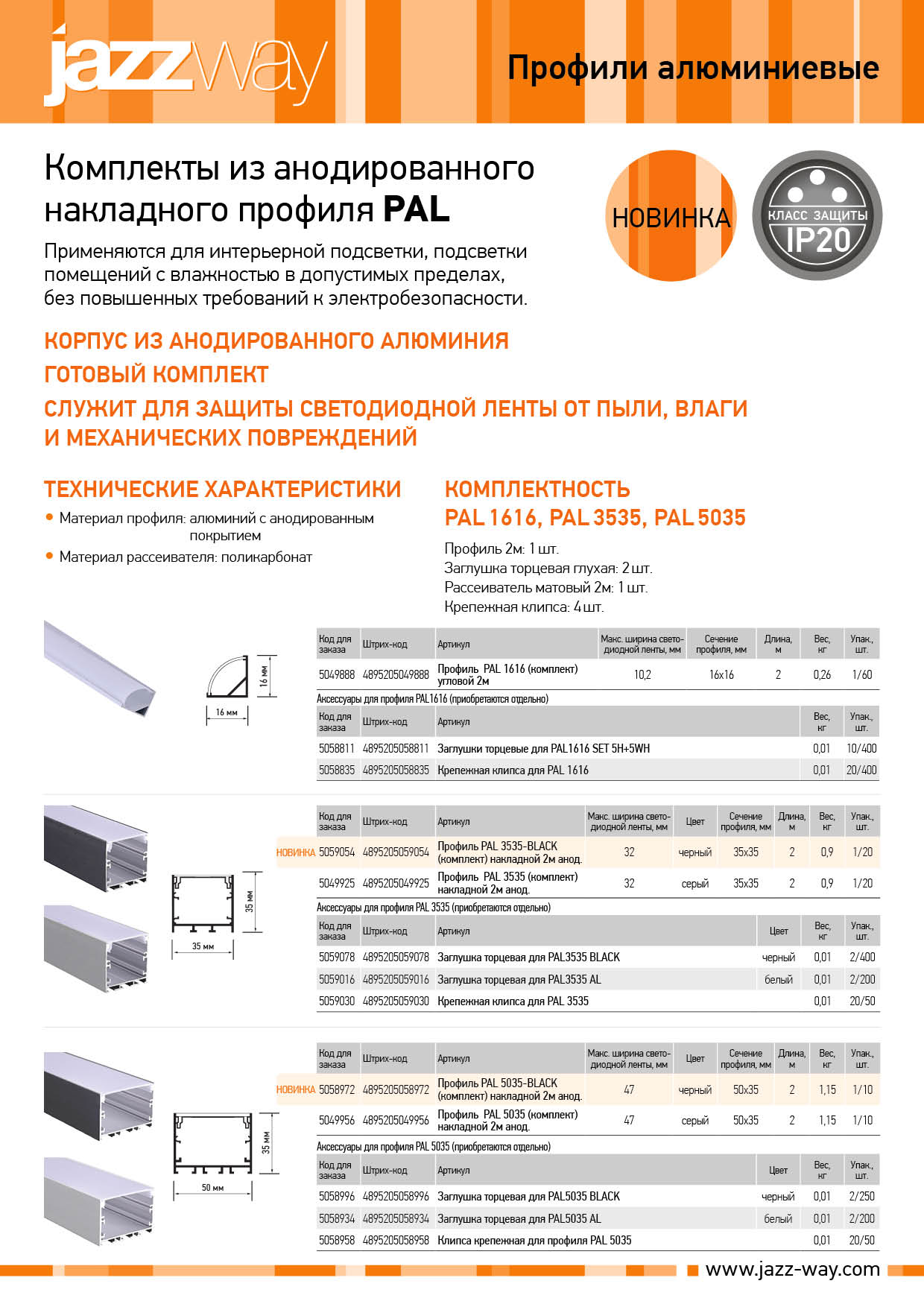Комплекты из анодированного накладного профиля PAL в черном цвете