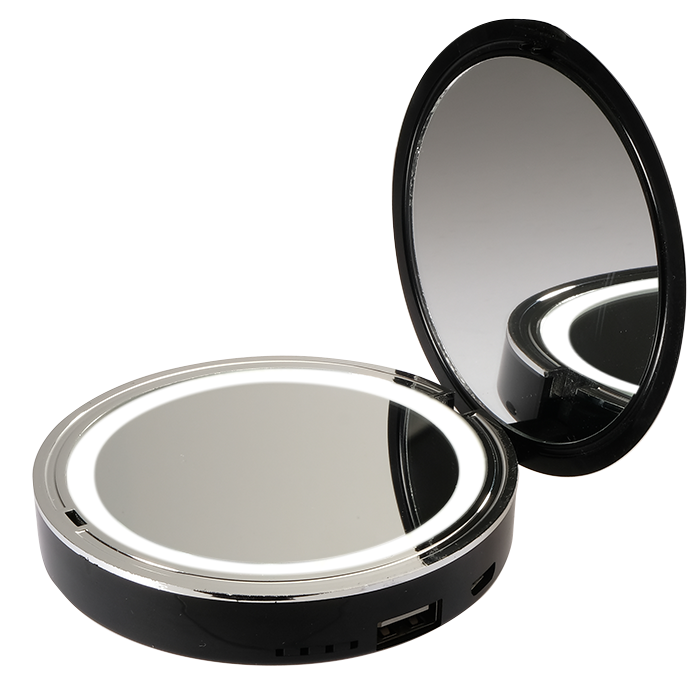 Складное косметическое зеркало с подсветкой и функцией Power Bank ML-D9PB-bk