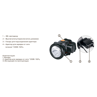 Налобный фонарь с литиевым аккумулятором AccuH8-L3W
