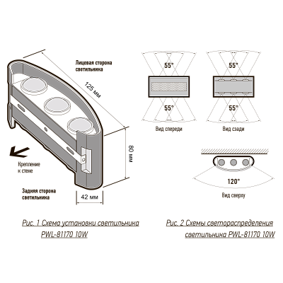 Светильник светодиодный настенный PWL-81130 4W+2W 4000K BL 230V IP54